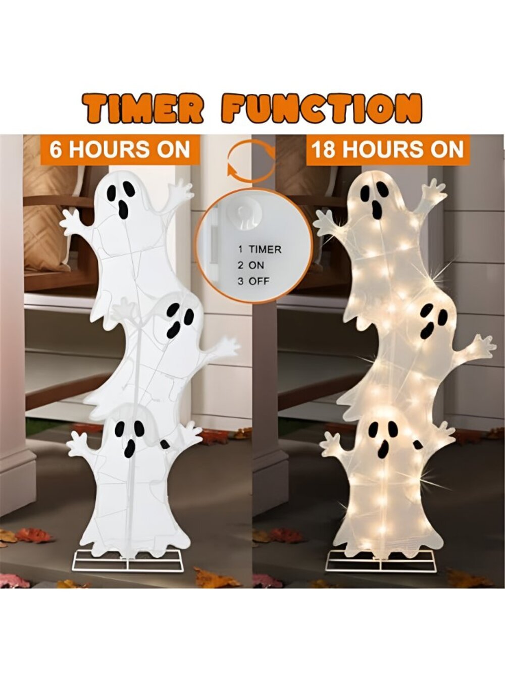 Halloween Lighted 3 Stacked Ghosts, 42’’ H Pre-Lit Lighted Ghosts - Picture 6 of 7